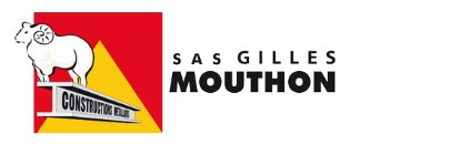 Logo société SAS gilles mouthon fond rouge triangle jaune avec un bélier 